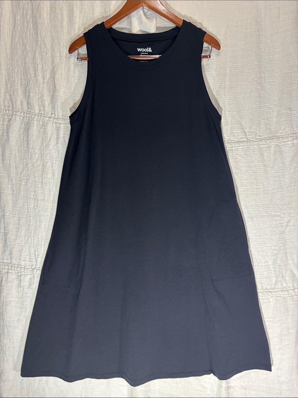 wool& Sierra Merino Tank Dress Black L Long EUC Pockets Minimalist Classic